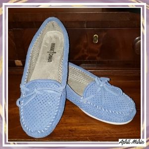 Blue Minnetonka Moccasins Leather